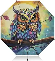 [PDZRMY] UV Protection Travel Umbrella Owl Branh Colors Compact for Rain and Sun - Auto Open and Close UPF 50+ Windproof Portable 46” Sun Umbrella for Women and Men