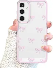 Cute Ribbon Bowknot Case for Samsung Galaxy A35, Clear Aesthetic Cover,Slim Soft TPU Shockproof Phone Case with Raised Camera Protection, Durable Protective Cover for Women Girls-Pink
