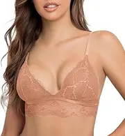 SHEKINI Elegant Bralette Damen Spitze BH ohne Bügel Triangel Spitzen BH Sexy Bustier Gepolsterter Longline Bra Blumen 2 Haken