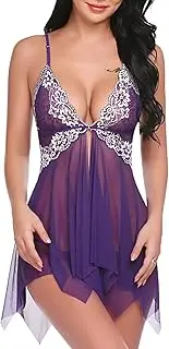 [Avidlove] Women Lace Lingerie Front Closure Babydoll V Neck Nightwear Sexy Chemise Nightie