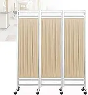 6FT Folding Hospital Privacy Screen,360° Universal Wheel with Brake Portable Room Divider,for Clinics Wards(Beige,3Panel)