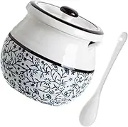 HAKIDZEL Ceramic Seasoning Jar with Lid Spoon Elegant Kitchen Storage Canister for Sugar Spices Condiments Ceramic Design for Safe Use for Bar Kitchen