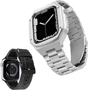 [CEKGDB] Silicone/Stainless Steel & Canvas Watch Strap Set, 2 Packs Watch Band Compatible with Apple Watch Series 7 45mm/SE/6/5/4 44mm