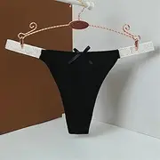 [FARZAH] Women Panties Female Underwear 3PCS/Set Silver Thin Belt Bowknot Panties Soft Low-Waisted Bow Women's Briefs Underpants Underwear Cotton Thong Lingerie(Black 1pc,L)