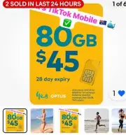 Optus 80GB Fast Data + Unlimited Calls Prepaid Sim Mobile Phone 28Day Exp $45 OZ