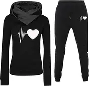 [YongXinMY] Women's Tracksuit Set Heart 3D Printed Hoodies and Jogger Set Two Piece Set Streetwear Hooded Sports Set