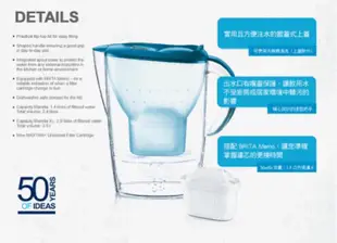 限時優惠【BRITA】德國製。馬利拉記憶型2.4L濾水壺含濾芯x1-藍-(德國BRITA)