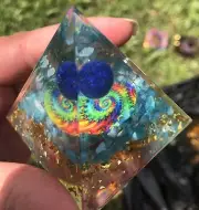 Natural Gemstone Crystal Sphere 3D Orgonite Epoxy Pyramid Energy Tower Healing