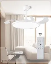 Retractable Ceiling Fan with Lights & Remote Control, 36-inch, Reversible, White