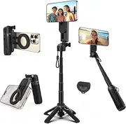 Takerers for Magsafe Tripod for iPhone【Pocket Size】 4-in-1 Portable Magnetic Selfie Stick for iPhone Stand for Video Recording Travel【Upgrade 4 Legs】 Magnetic Phone Tripod with Remote