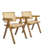 [Levede] Solid Wood Wicker Chairs x2 in Brown
