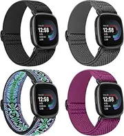 [Puhuite] Compatible with Fitbit Versa 3/Fitbit Versa 4 /Fitbit Sense/Fitbit Sense 2 Bands for Women Men,Adjustable Stretchy Solo Loop Elastic Nylon Sport Strap for Versa 4/Versa 3/Sense 2/Sense