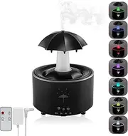 Humidifier for Bedroom, 7-Color Rotating Umbrella Diffuser with Rain Drop Effect, 300ML Small Humidifier Aroma Diffuser with Remote & Timer, Funny Rain Humidifier for Kid Teen Women (Black)