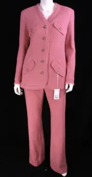 CHANEL 20A $9,700 NWT Rose Pink Wool Tweed Blazer & Pant Suit Set 36 40