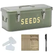 Metal Seed Storage Box with 30 Labels 30 Envelopes 4 Compartments