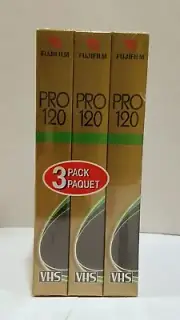Fujifilm Pro 120 VHS Video Tapes 3 Pack Factory Sealed Fuji Blank VCR Tapes