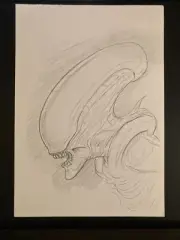 ALIEN Xenomorph original pencil drawing 11 x 7 inches signed