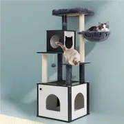 144cm i.Pet Cat Tree Tower Scratching Post Scratcher Wood Bed Condo House Cabinet