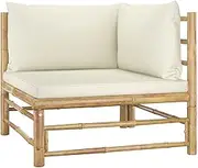 Outdoor Garden Corner Sofa with Cream White Cushions, Sturdy and Easy to Clean, Lightweight Construction, Modular Design, Assembly Required, 70x70x60cm Bamboo