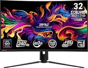 MSI MPG 321CURX QD-OLED 32 Inch UHD Curved Gaming Monitor - 1700R, 3840 x 2160 Quantum Dot OLED Panel, 240Hz / 0.03ms, 99% DCI-P3, ΔE≤2, DisplayHDR True Black 400, DP 1.4a, HDMI 2.1, USB Type-C
