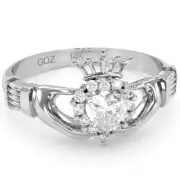 Claddagh White Topaz Diamond Ring In Solid 14k Gold