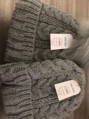 2 TIME AND TRU WOMENS ROPE DESIGN THICK BEANIE GRAY WARM WINTER TOBOGGAN NWT
