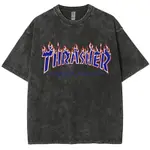 THRASHER 字母 復古 水洗短T 仿舊 寬鬆 落肩T 男女不拘 情侶 休閒百搭 個性 街頭 潮流 時尚230克