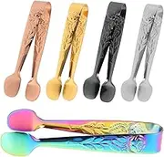 Zerodeko Stainless Steel Food Tongs Mini Serving Tongs for Buffet Tea Ice Sugar Cube Compact Portable Rose Pattern
