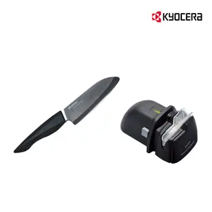 【KYOCERA】日本京瓷16公分黑陶瓷刀+電動磨刀器(二入組) (5.5折)