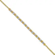[JewelryWeb] 2mm 14k Solid Gold Two tone Sparkle Cut Beaded Bracelet 19 Centimeters Link-Bracelet for Women