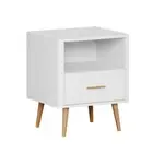 Oikiture Bedside Table 1 Drawer Open Shelf Nightstand White