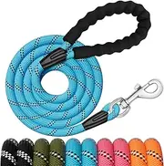 6FT Dog Leash, 1.8m Strong Rope line Dog Lead Leash with Soft Padded Handle and Heavy Duty Hook, Reflective Recall Training Leads for Large Medium Small Dog,10mm, Blue