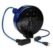 Retractable Extension Cord Reel with Breaker Switch and 3 Electrical 30 ft Blue