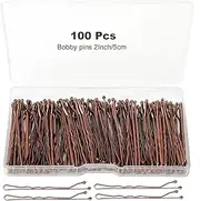100Pcs Bobby Pins Brown Hair Pins Kit for Women Girls Kids Premium Wavy Brown Bobby Pins Hair Clips with Storage Box,Suitable for All Hair Types (2inch)