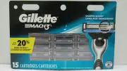 Gillette Mach 3 Blade Refill w/Microfin Skin Guard 15 Cartridges(225 Shaves/pk.)