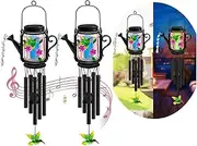 Vcdsoy Solar Hummingbird Wind Chimes for Outside Mother' s Gifts for Mom Women Grandma,Solar Mason Jar Watering Can Hummingbird Light Unique Hanging Wind Chimes Outdoor,Yard Garden Terrace Courtyard