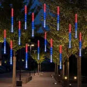 4Th of July Lights Decorations, 288LED Red Blue and White Meteor Shower Rain Lig