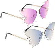 [TEMPNAP] 2Pcs Butterfly Rimless Sunglasses for Women Gradient Beach Sunglasses Lightweight Summer Shades for Parties and Events Design present for