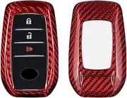 M.JVisun Genuine Carbon Fiber Key Fob Cover for Toyota Alphard Fortuner Hilux Land Cruiser RAV4 Prime Sienna Tundra Vellfire Venza Car Remote Key Fob Case for Men Women - for Bump Back Key - Red