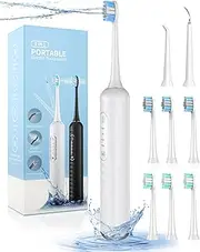 UNINGOPI Electric Toothbrush with Water flosser, 3 in 1 Teeth Cleaning Kit with 7 Modes, Electric Toothbrush and flosser Combofor Adults, Water Flosser Portable for Travel and Home (White)