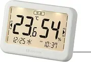 RHYTHM 9YYA46RH08 Digital Thermometer/Hygrometer, Comfortable Display at a Glance, High Precision, Large Screen & Backlight, Clock, Calendar, Tabletop, USB Powered, Battery Compatible, Light Gray, 3.2