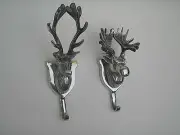 Aluminium wall mount Stag Head & Moose coat hooks Set of 2 pcs /*