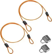 uxcell 2-Set Security Cable Lock with 3 Digit Combination Lock, 6.56FT PVC Coated Steel Luggage Lock Wire Rope for Luggage Suitcase/Outdoor Travel/Bike, Double Loop Cable [Orange+Black]