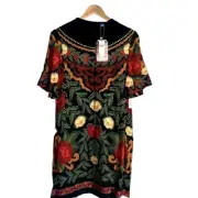 Anthropologie Farm Rio Women's Blue Larsa Mock Neck Mini Shift Dress Size Small