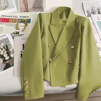 在飛比找蝦皮商城精選優惠-春秋季新款韓版短版西裝外套女 酪梨卡其色綠色氣質西裝上衣
