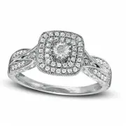 Previously Owned - 0.33 CT. T.W. Natural Diamond Antique Vintage-Style Double Frame Interlocking Shank Engagement Ring in Solid 10K White Gold