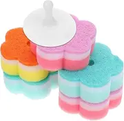 COMPUKAS 5pcs Flower Shape Non Scratch Kitchen Scrub Sponges Multi Purpose Cleaning Pads for Dishes Grease Removal Soft and Versatile Wipe for Kitchen and Bathroom Surfaces