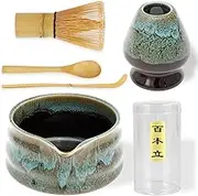 Ceramic Matcha Set, Ceramic Matcha Powder Bowl Set, Matcha Making Kit for Home Trip, Easy to Clean Matcha Tea Set, Matcha Scoop Whisk Holder Kit for Tea Lovers Beginners and Matcha Lovers.