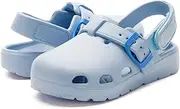 [HEVA] Kids Clogs Boys Girls Garden Shoes Slip On Slides Lightweight Strap Slippers Adjustable Beach Sandals for Toddler, Blue, 8 Toddler