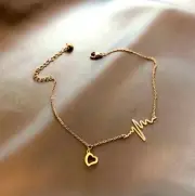 Gold Titanium Love Heart Beat Charm Foot Ankle Bracelet Chain Anklet